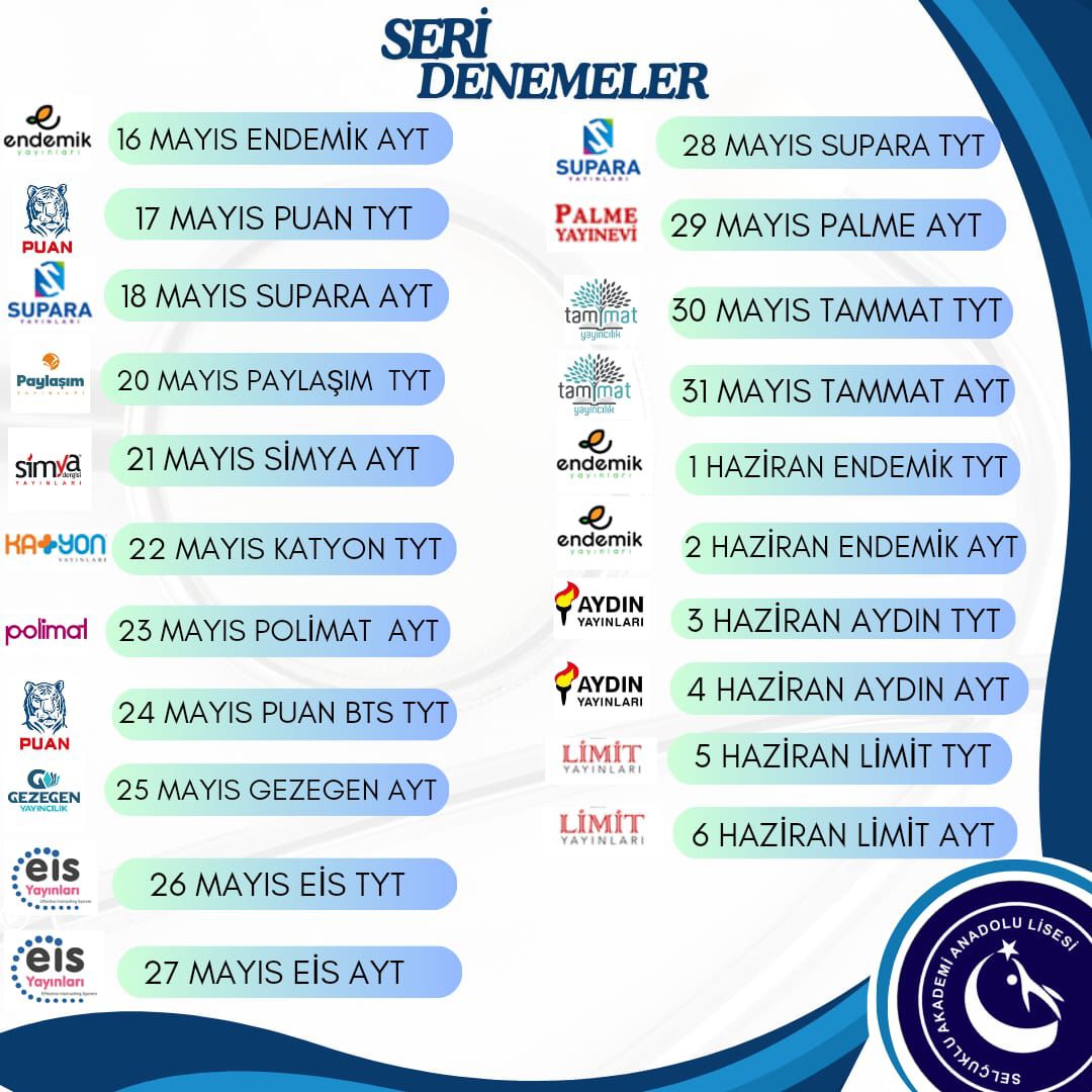 2023-2024 Eğitim-Öğretim Dönemi Seri Denemeler